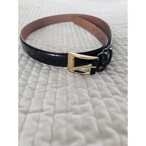Ralph Lauren Vtg Women's Leather Belt Black Crocodile Pattern Size M